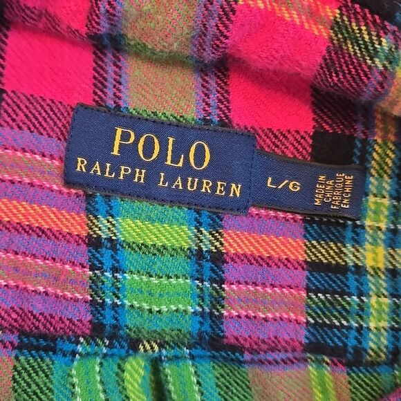 Ralph Lauren Bright Plaid Pink And Green Multicolor Flannel Shirt - Picture 6 of 7